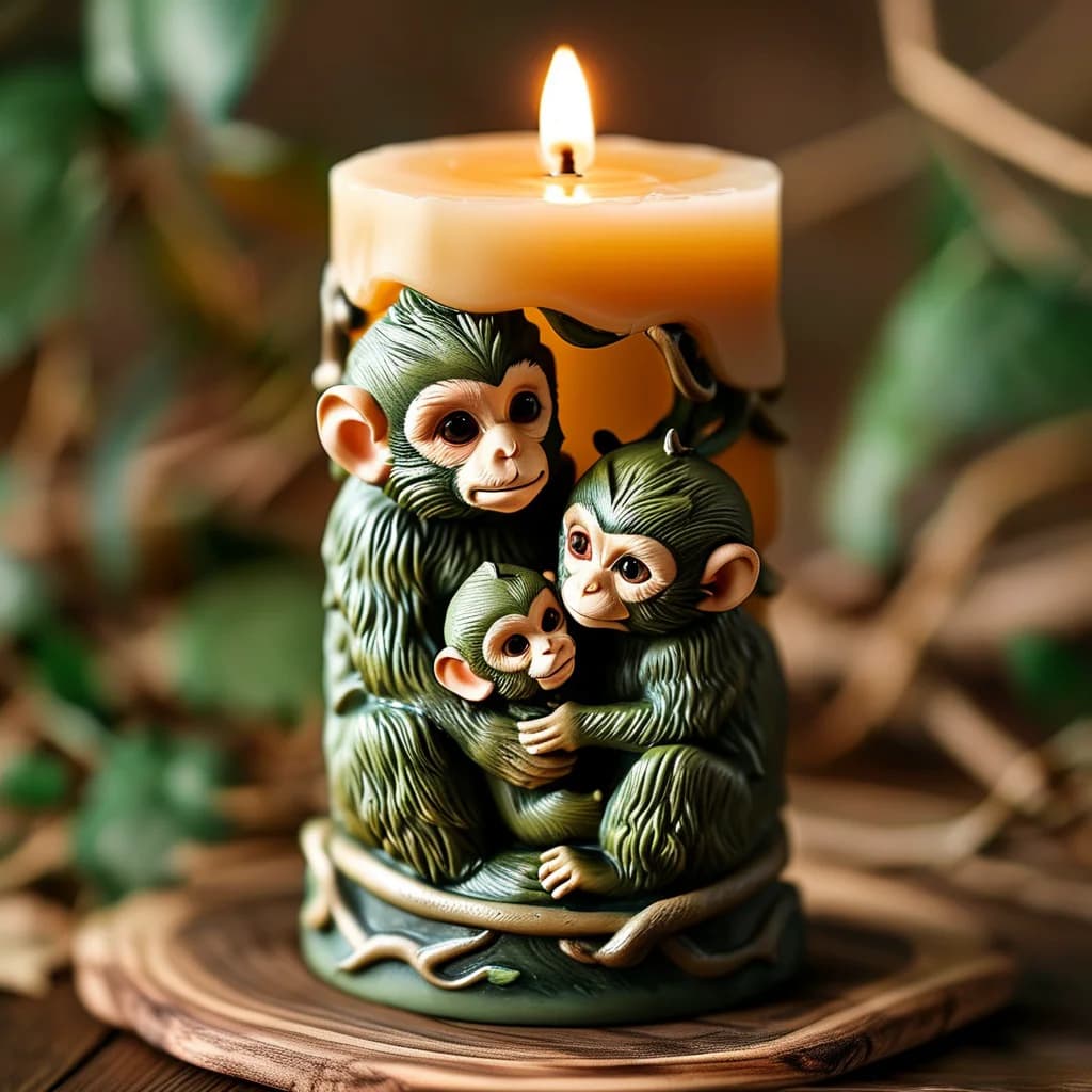 Serie di stampi per candele in silicone per animali della foresta Stampo in resina per scimmie 3D Candela creativa fai-da-te