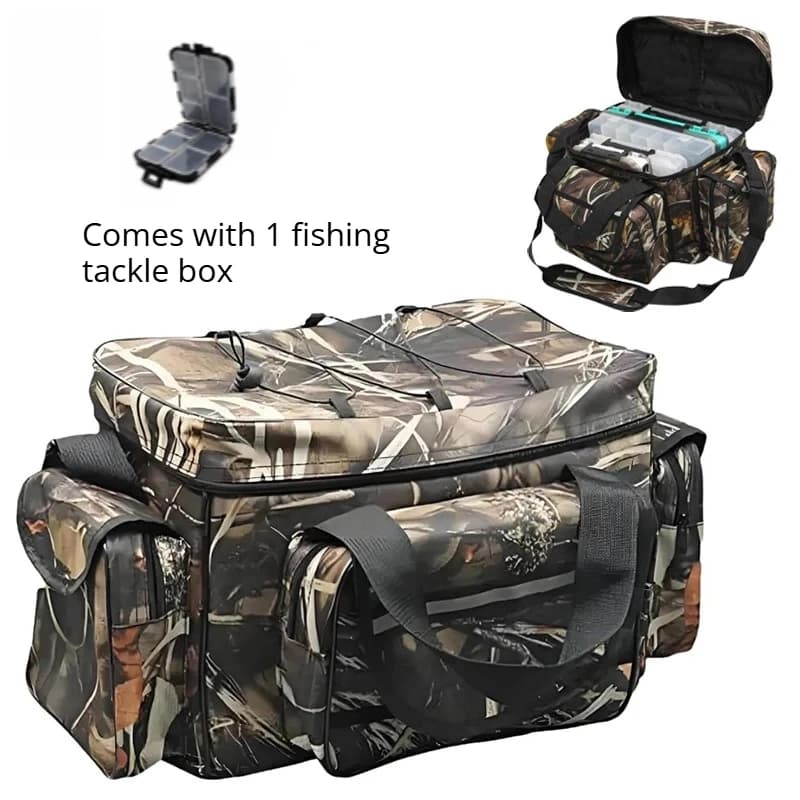 For Fishing Camping Travel Camo Crossbody Lure Tackle Bag With Tackle Box Large Multi-Purpose Gear Storage Bag