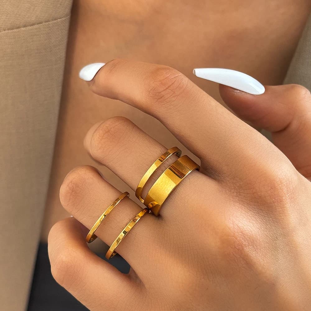 Anelli in acciaio inossidabile Set di anelli semplici e delicati alla moda Set di anelli aperti per coppie romantiche geometriche Regali per feste di gioielli da donna
