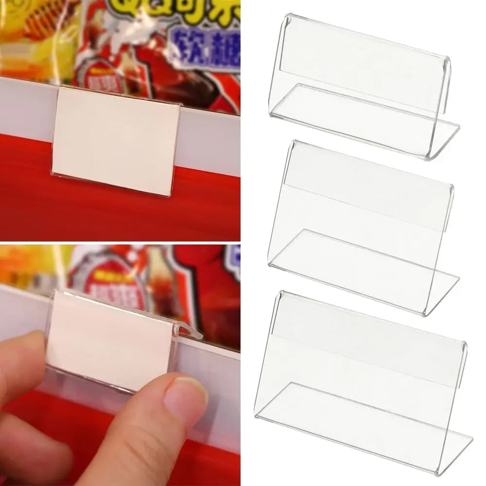 Portacarte trasparente con clip per cartellino del prezzo, supporti per poster, mini porta etichette in plastica da 10 pezzi, porta carte in acrilico