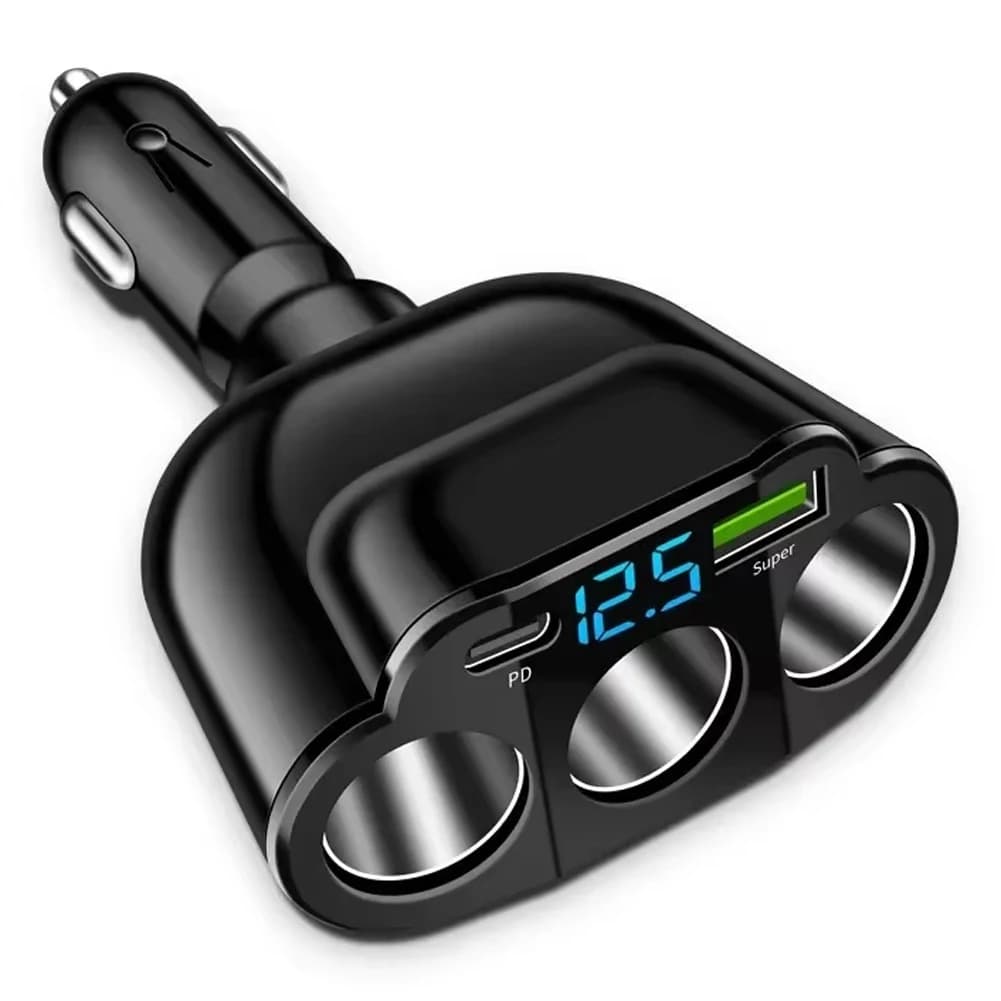 Caricabatterie per Auto Regolabile 5-in-1, Adattatore USB per Ricarica in Auto e in Viaggio con Display dello Stato di Ricarica