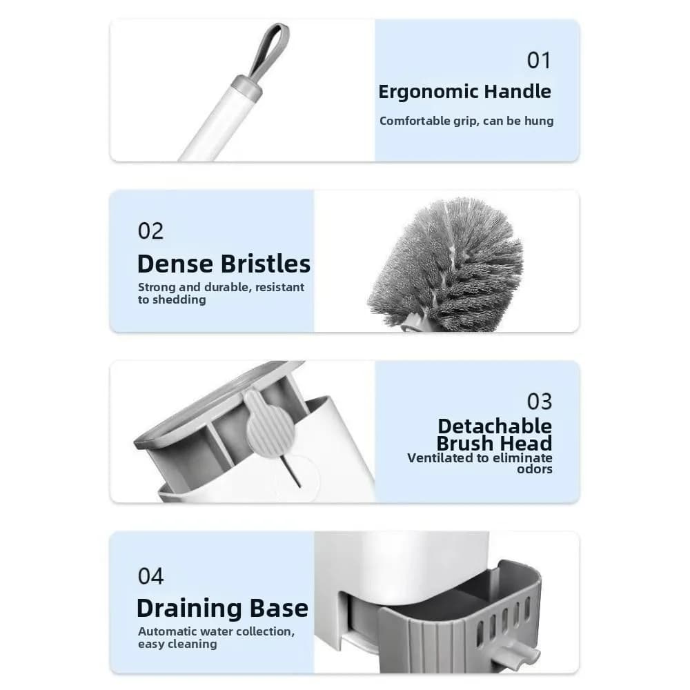 Ergonomic Wall Mount Toilet Brush Set Built-in draining tray Durable Bristles Long Handle WC Brush antibacterial anti-mold