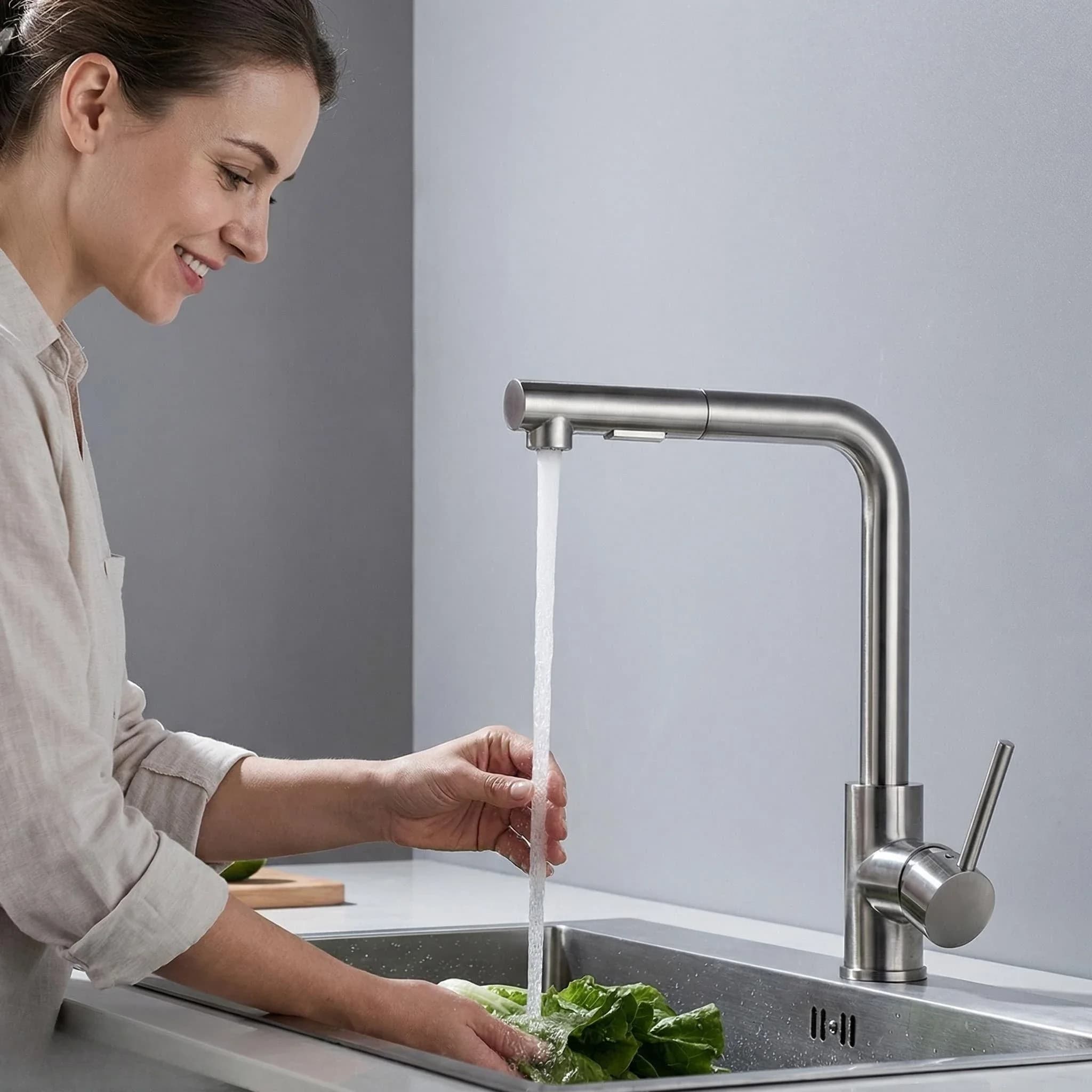 Brushed Pull Out Kitchen Sink Faucet Two Model Stream Sprayer Nozzle Stainless Steel Hot Cold Wate Mixer Tap Deck Faucet