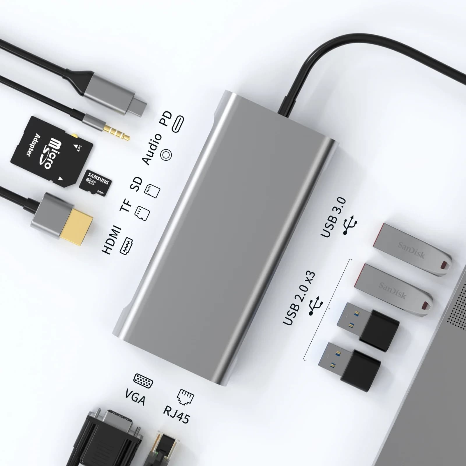 Adattatore Hub 11 in 1 tipo C a HDMI Hub USB C 4K Thunderbolt 3 Slot per lettore di schede SD TF PD per MacBook Air Pro M2 M1 Chip Hub