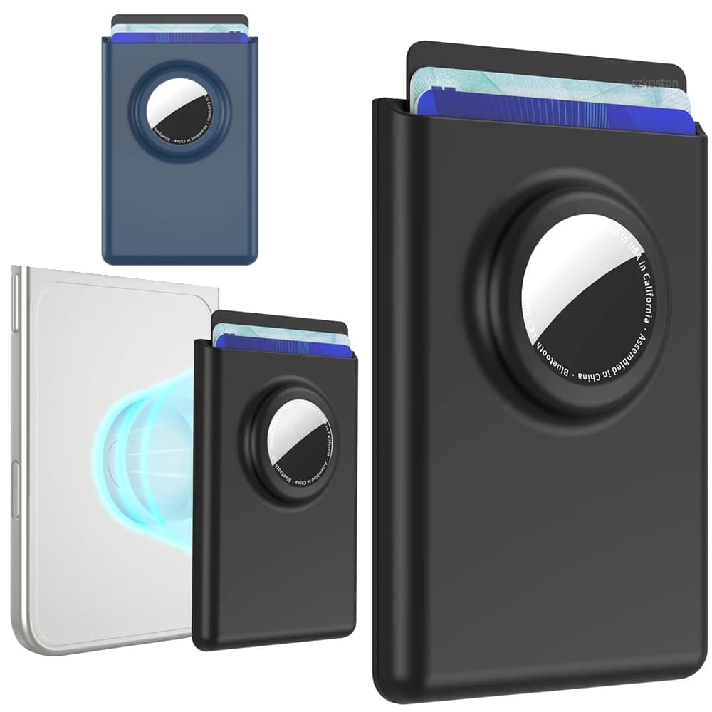Custodia Protettiva Magnetica per AirTag, Porta Carte e Portafoglio con Slot Anti-Smarrimento per Tracciamento, Compatibile con MagSafe per iPhone Serie 12-17