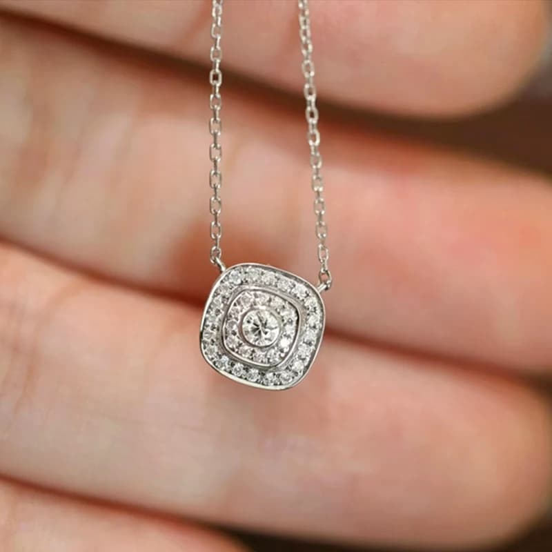 Huitan Cushion Shaped Pendant Necklace for Women Wedding Engagement Charming Silver Color Accessories Elegant Jewelry Inlaid CZ