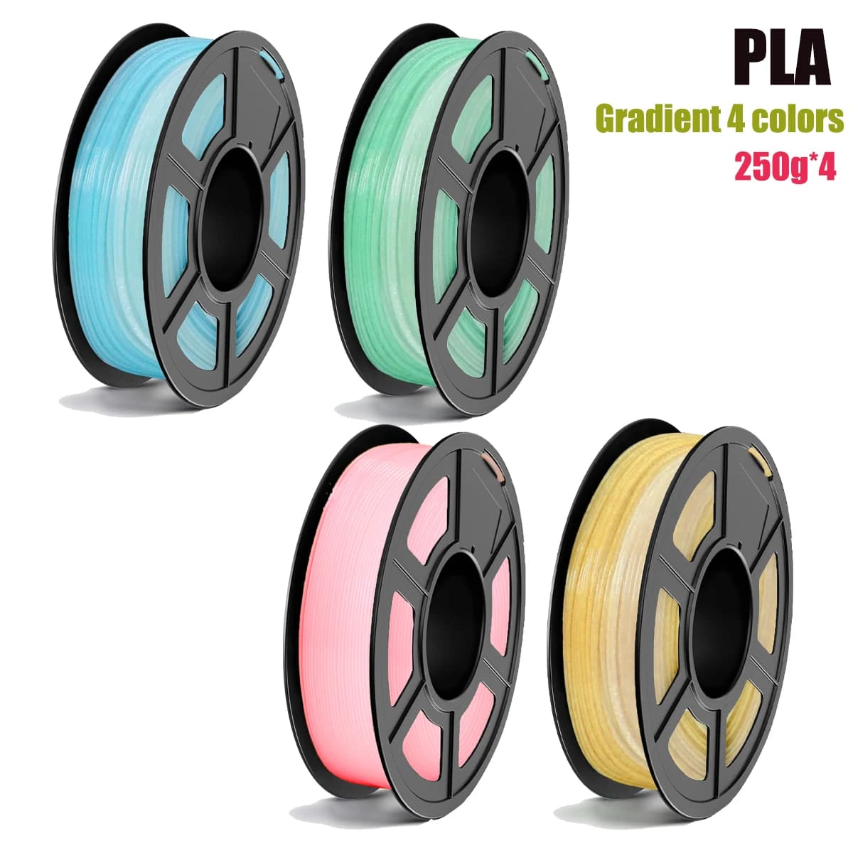 Filamento PLA 1,75 mm sfumato, adatto per la stampa 3D, facile da stampare, compatibile con la maggior parte delle stampanti FDM, bobina da 250 g.