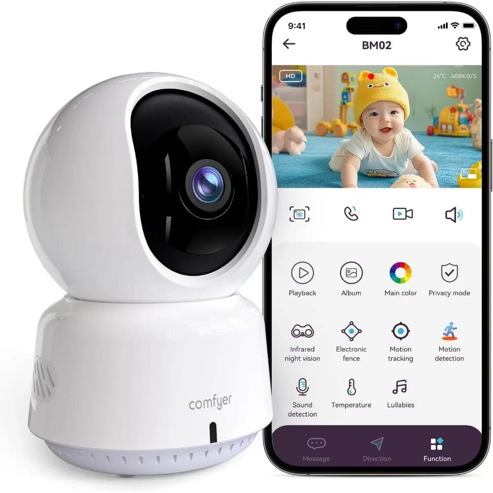 Monitor per neonati/animali domestici per la sicurezza interna, monitoraggio con app per smartphone, risoluzione 2K qhd, rilevamento automatico/dezione movimento, au bidirezionale