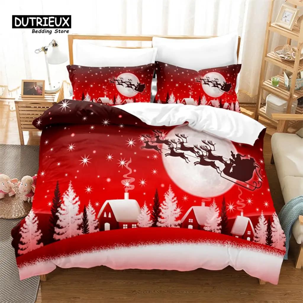 Set copripiumino babbo natale Set biancheria da letto a slitta natalizia copripiumino morbido e traspirante per camera da letto camera degli ospiti