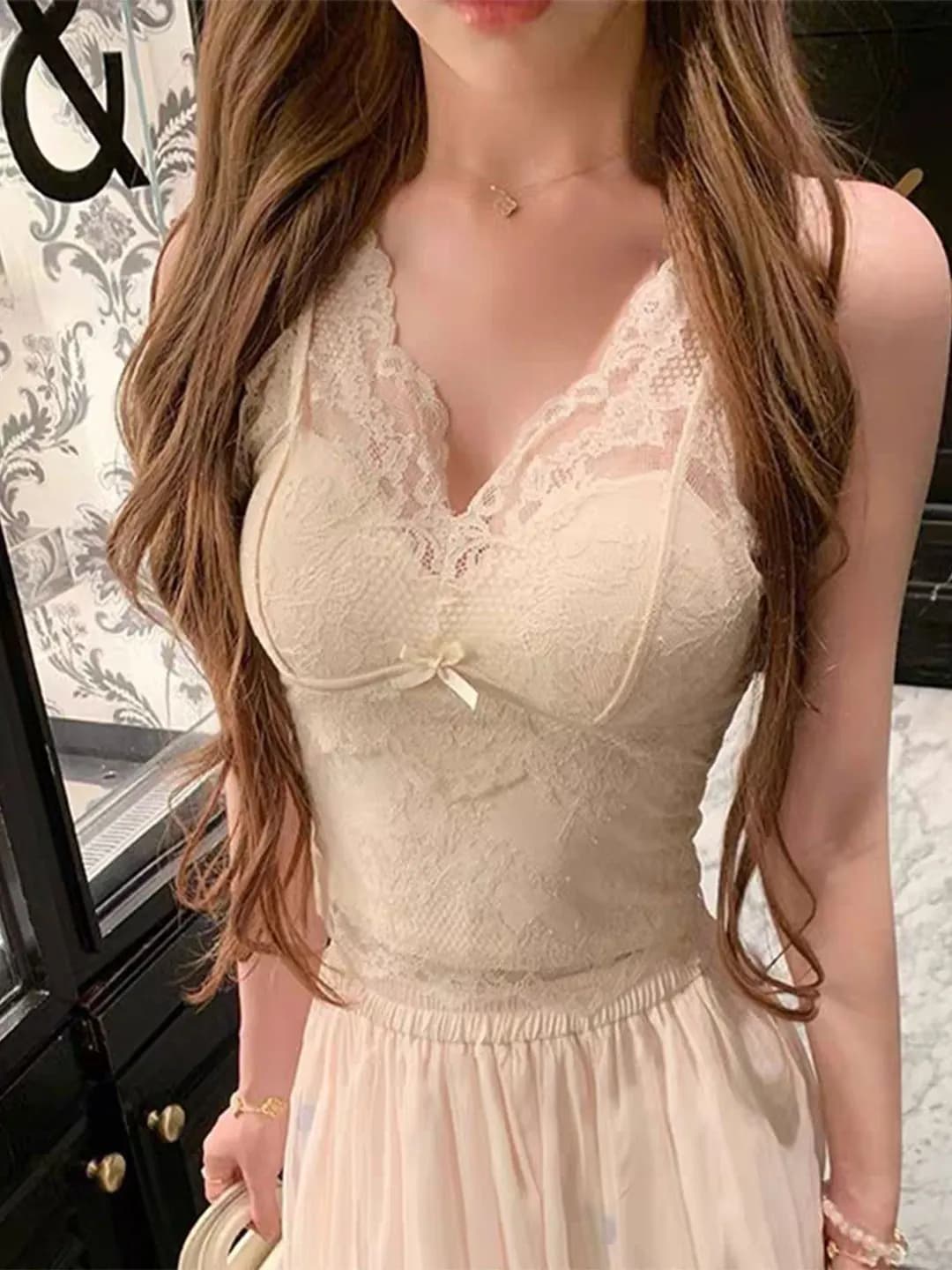Lace Strap Women's Base Layer Bra Vest Winter Warm Sleeveless Faux Fur Inner Wear Integrated Chest Pad V-neck Backless