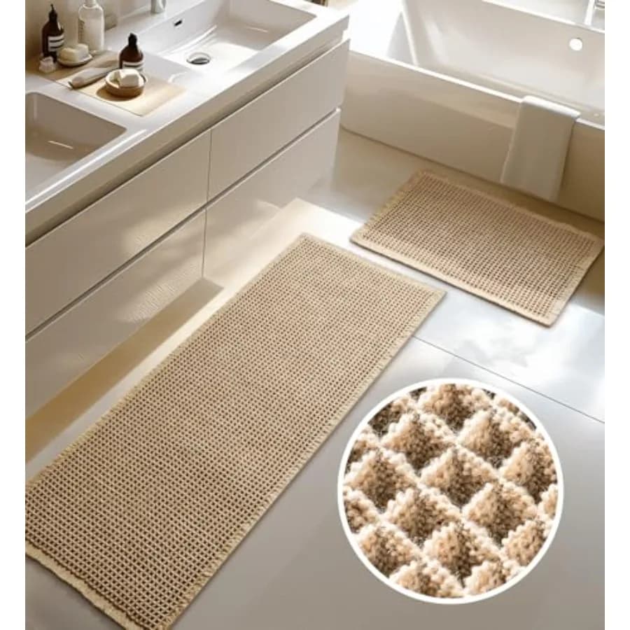 Set di Tappetini da Bagno Grandi a Nido d'Ape, Antiscivolo, Ultra Assorbenti, Morbidi, per Arredo Bagno e Cucina