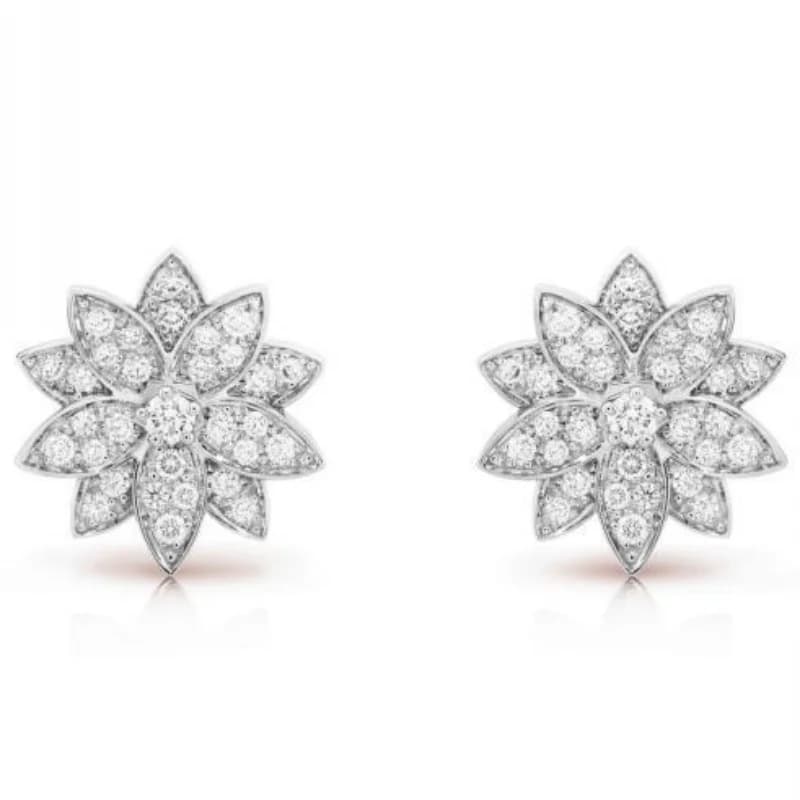 Orecchini a perno a doppio strato placcati argento con fiore di loto e design con zirconi incastonati