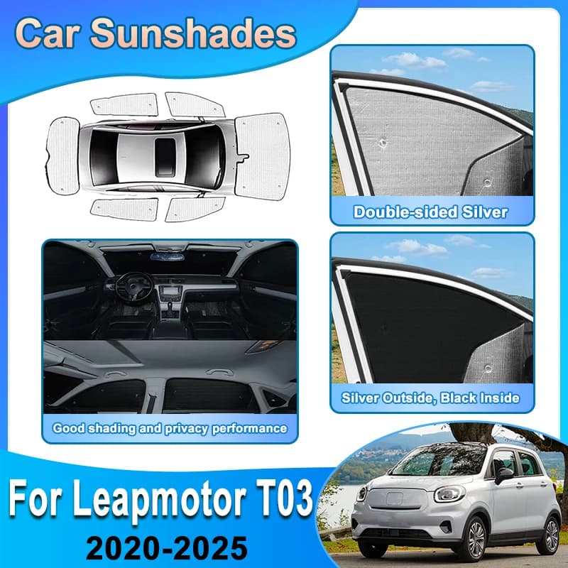 For Leapmotor T03 Accesorios 2020-2025 Anti-UV Car Windshield Sunshade Cover Suction Cups Side Window Sun Visor Cover Accesorios