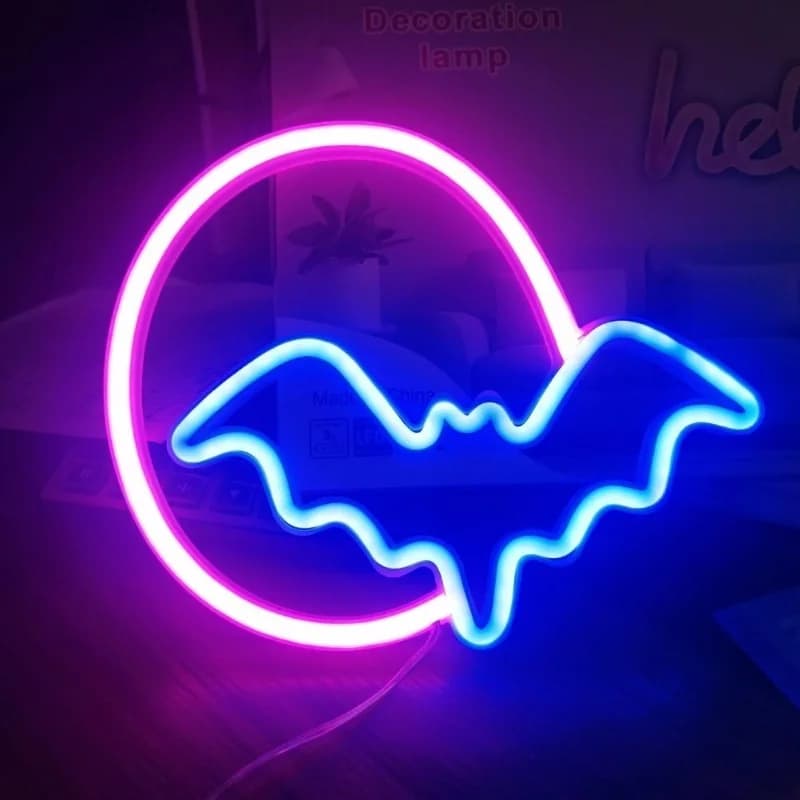 Insegne al neon di Halloween con luna e pipistrello, luci al neon a LED alimentate tramite USB o batteria, insegna luminosa al neon per decorazioni murali, bar, feste, regalo per bambini