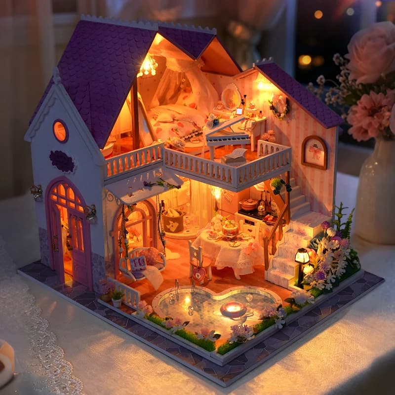 New DIY Doll House Case Wooden Miniature Furniture Dollhouse Handmade Model Assembly Toys Birthday Gifts