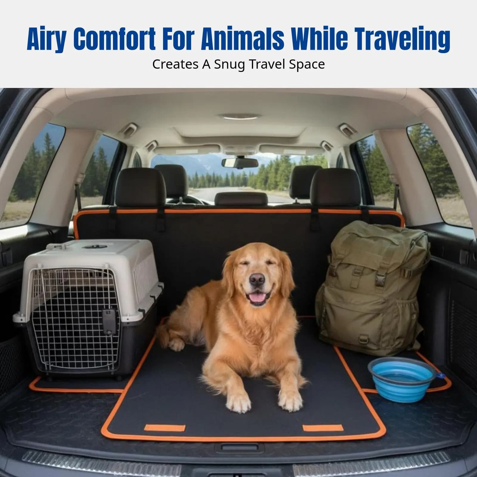 Tappetino per Bagagliaio Auto SUV, Impermeabile, Antigraffio, Pieghevole, Coprisedile Universale per Cani, Nero con Bordo Arancione