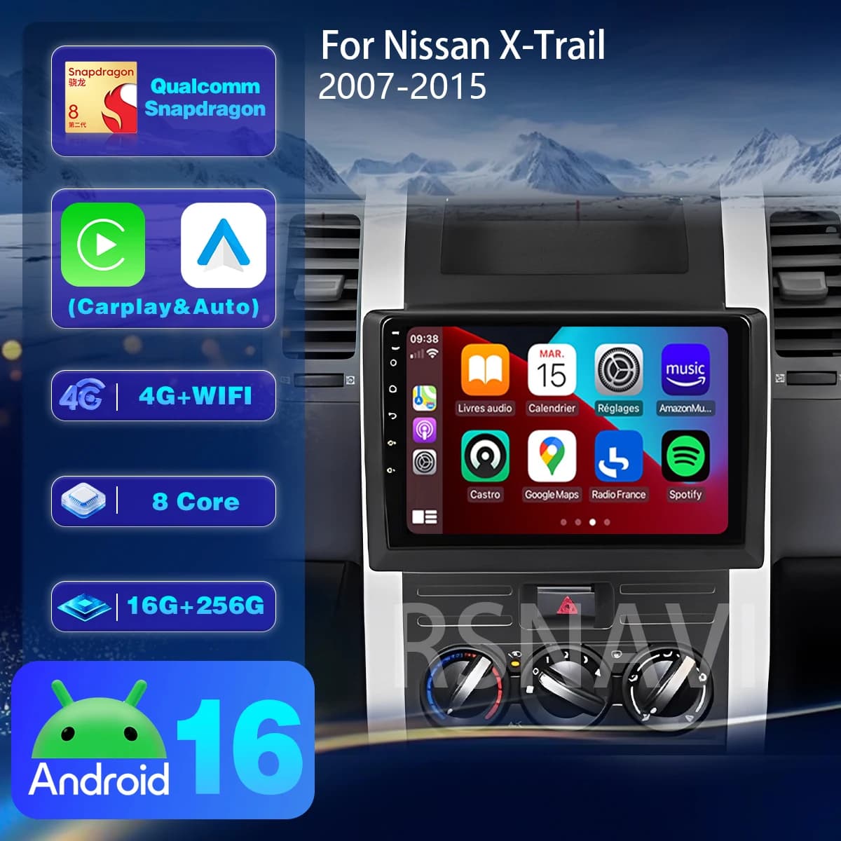 Android 16 For Nissan x trail t31 2007 - 2013 Carplay Auto WIFI+4G 2K Screen Wireless Car Radio Multimedia Player Video Stereo