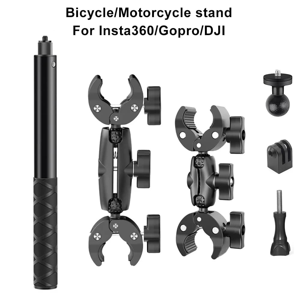 Kit morsetto per granchio a doppia clip per montaggio su moto per Insta360 X3 X4 GoPro Hero 13 10 8 7 Selfie Stick per accessori per action camera ‌