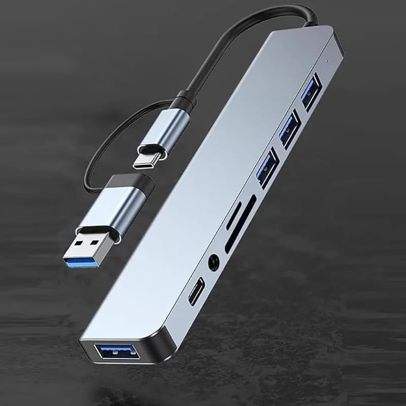 8in1 USB C Hub 4 USB Ports 1 USB-C Jack TF/SD Card Reader 3.5mm Audio Output