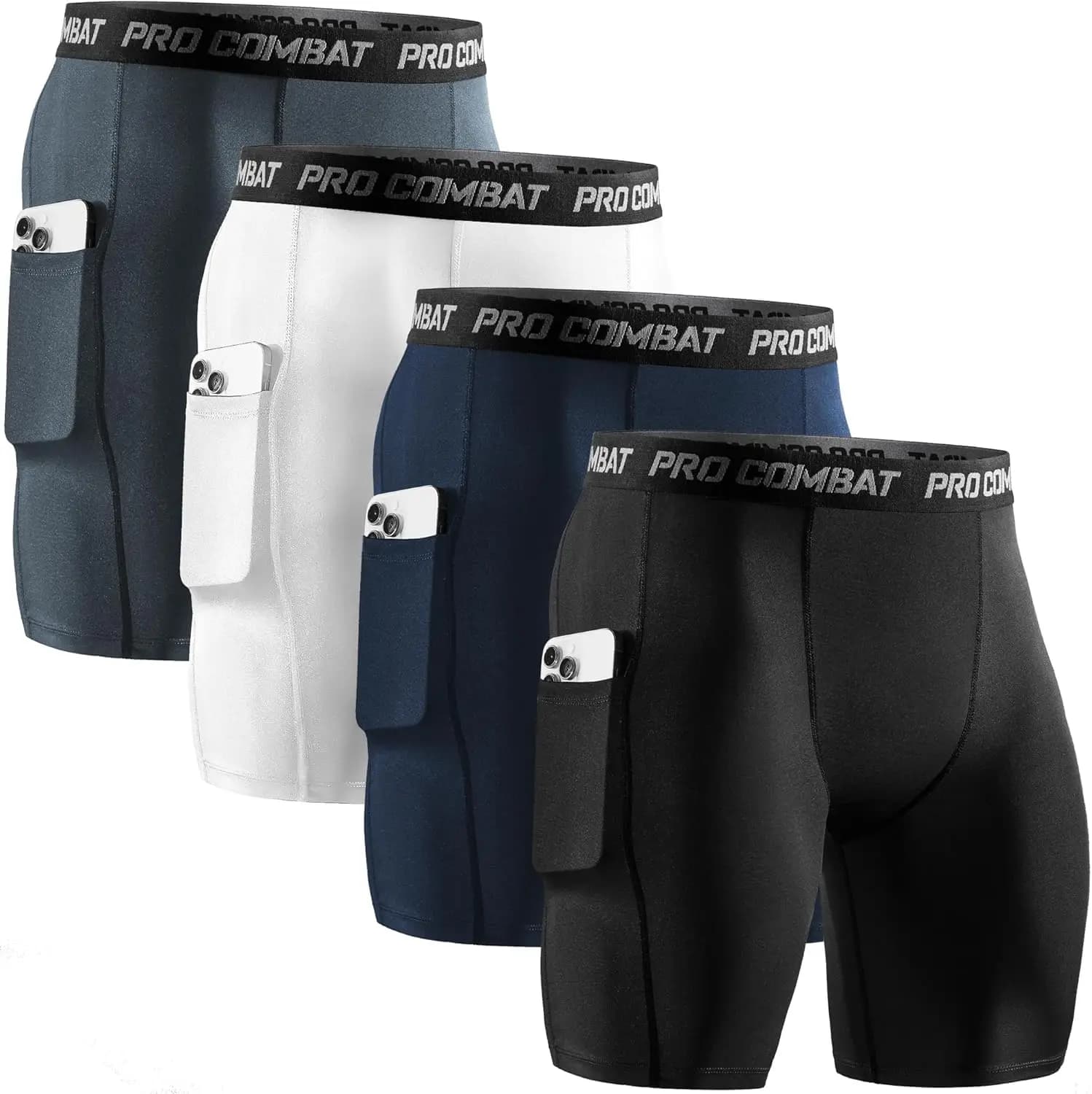 Confezione da 2/4 Pantaloncini a Compressione da Uomo con Tasca, in Spandex, per Corsa, Sport, Allenamento, Intimo Sportivo ad Alte Prestazioni