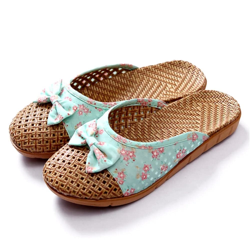 Ciabatte estive da donna in lino, traspiranti, infradito da spiaggia, sandali casual con fiocco, scarpe comode in lino per donna