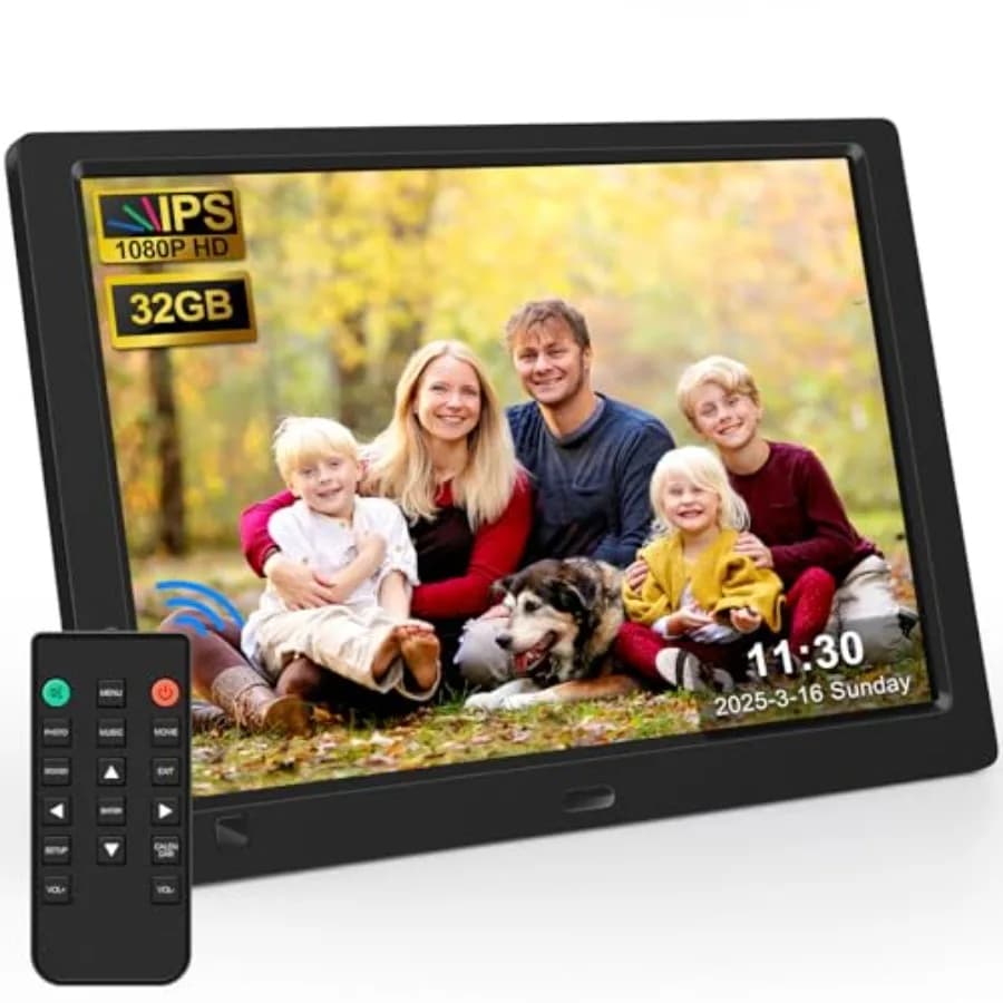 Cornice Digitale 10.1" 1080P IPS Senza WiFi/App, Plug and Play, con Scheda SD e USB, Telecomando e Sensore di Movimento