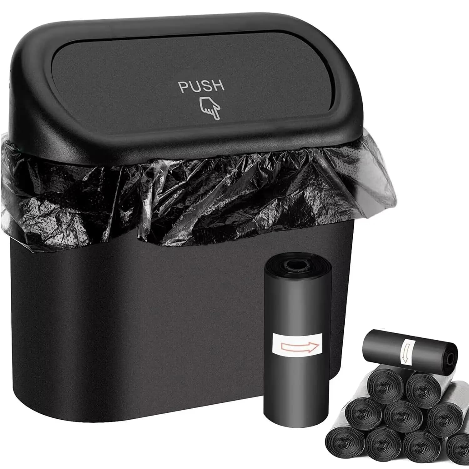 Bidone della spazzatura per auto con coperchio - Mini bidone della spazzatura per auto - Contenitore per organizer per pattumiera per auto, ufficio, casa