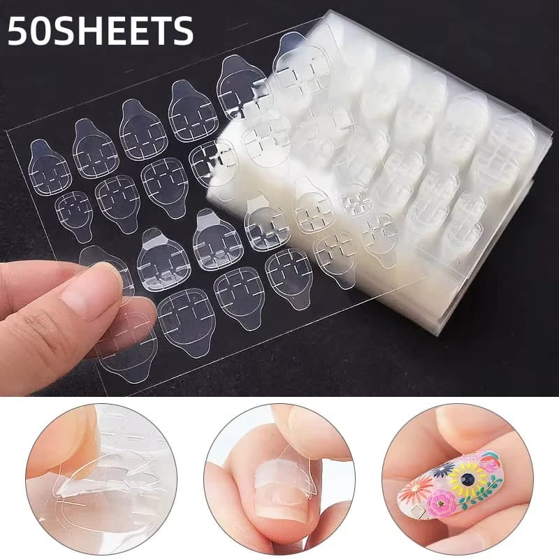 50/100 fogli linguetta adesiva per dita adesivo biadesivo trasparente flessibile per unghie finte gelatina di gomma