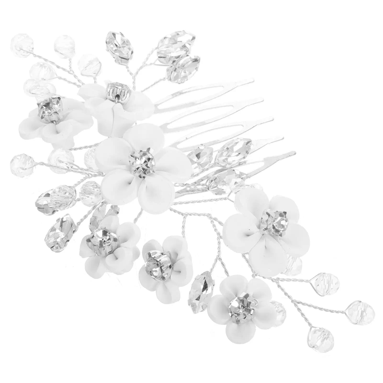 Pettine per Capelli da Sposa con Strass e Fiori in Argilla Polimerica, Design a 5 Denti per Feste di Matrimonio e Banchetti, Elegante Gioiello per Capelli