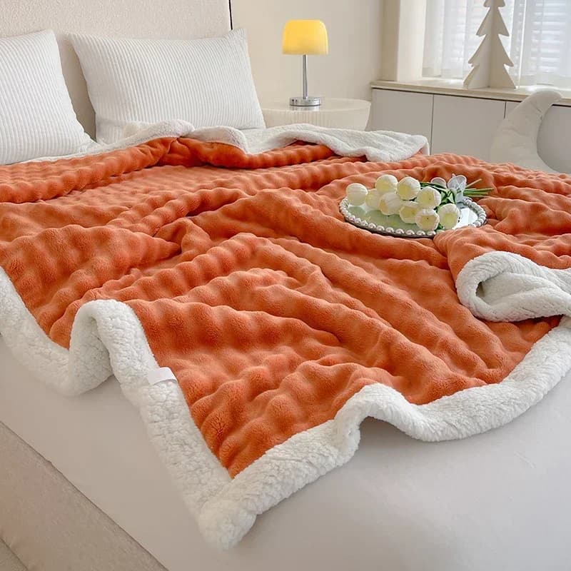 Coperte spesse lenzuolo in peluche in pile corallo piccolo motivo quadrato coperta in tinta unita soffice imitazione coniglio coperta in lana di agnello