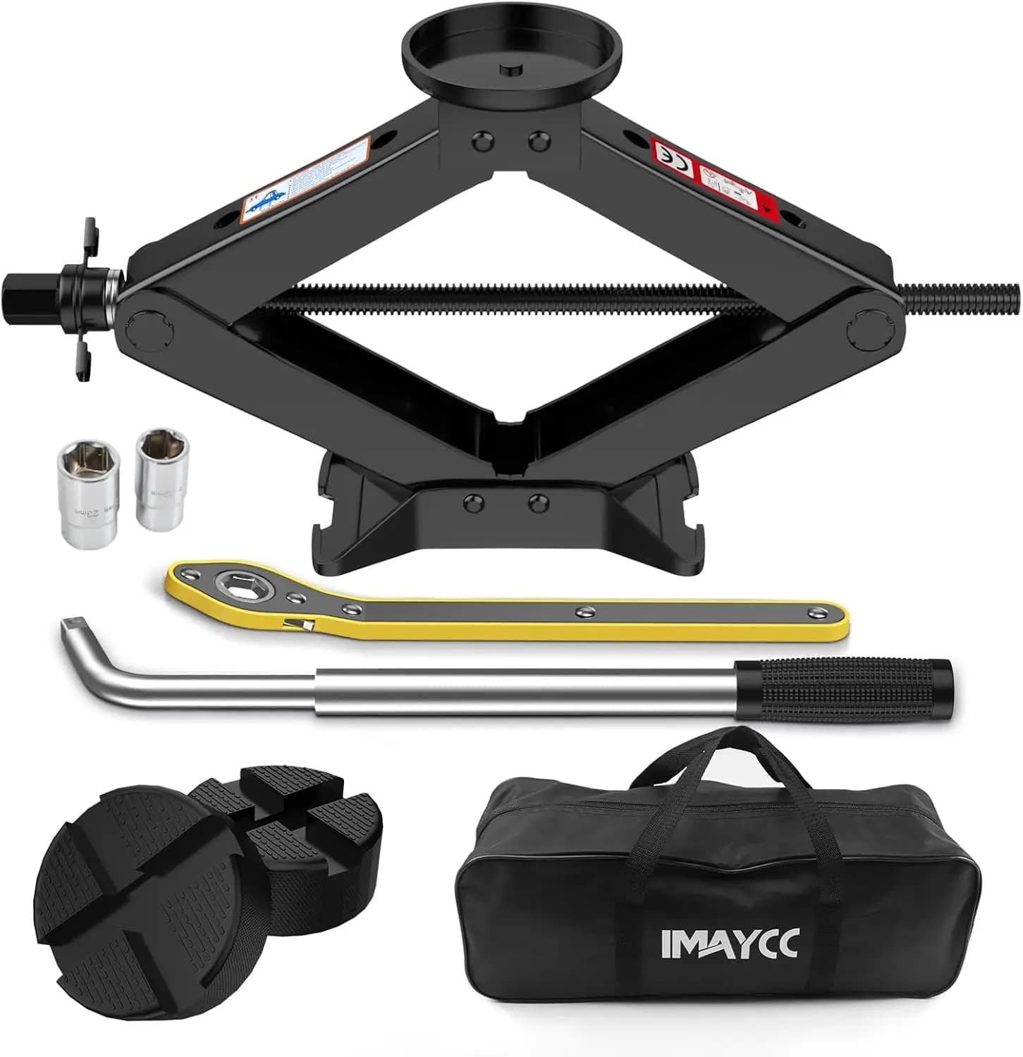 Martinetto a forbice da 3 tonnellate, campo di sollevamento da 4,1"-18,3", kit per cambio pneumatici portatile resistente con chiave per capocorda per SUV MPV per auto