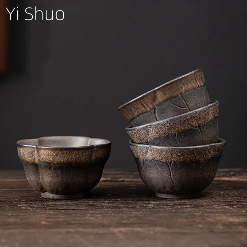 Japanese Style Coarse Pottery Gilding Iron Glaze TeaCup Ceramic Kung Fu Tea Cup Vintage Single Cup Master Cup Bowl Teacups