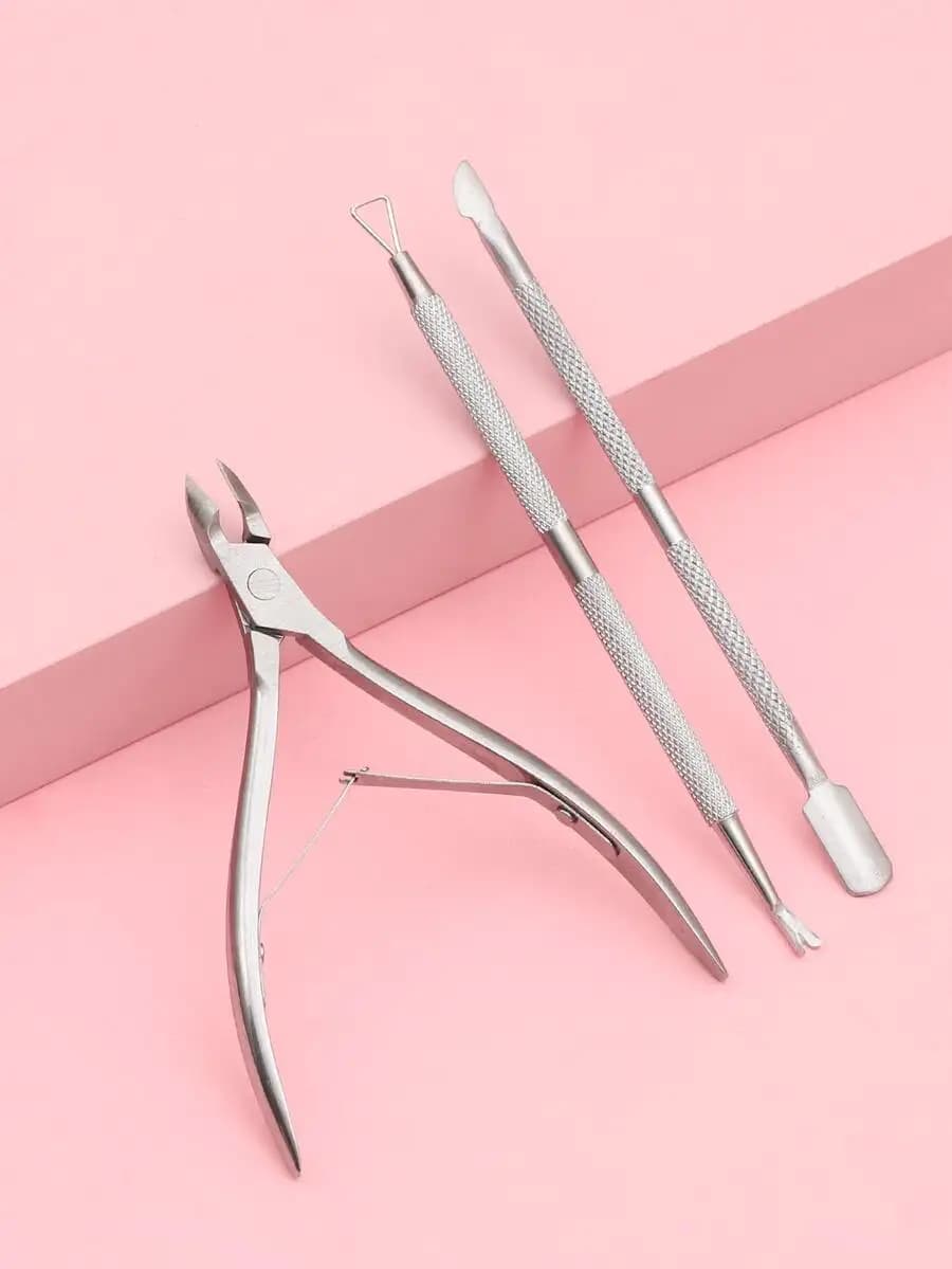 Manicure Cuticle Cutter Steel Pusher 3pcs/Set,Nail Supplies,Nail Tools,Nail Art Tools,Back To School,Nails,Nail Tools For Press