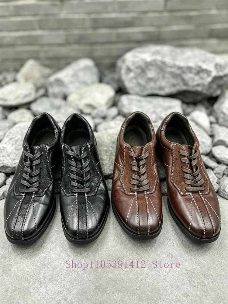 British Handmade Horsehide Training Shoes Men Business Vintage Genuine Leather Sneakers Lace‑Up Casual Daily Walking Flat Shoes