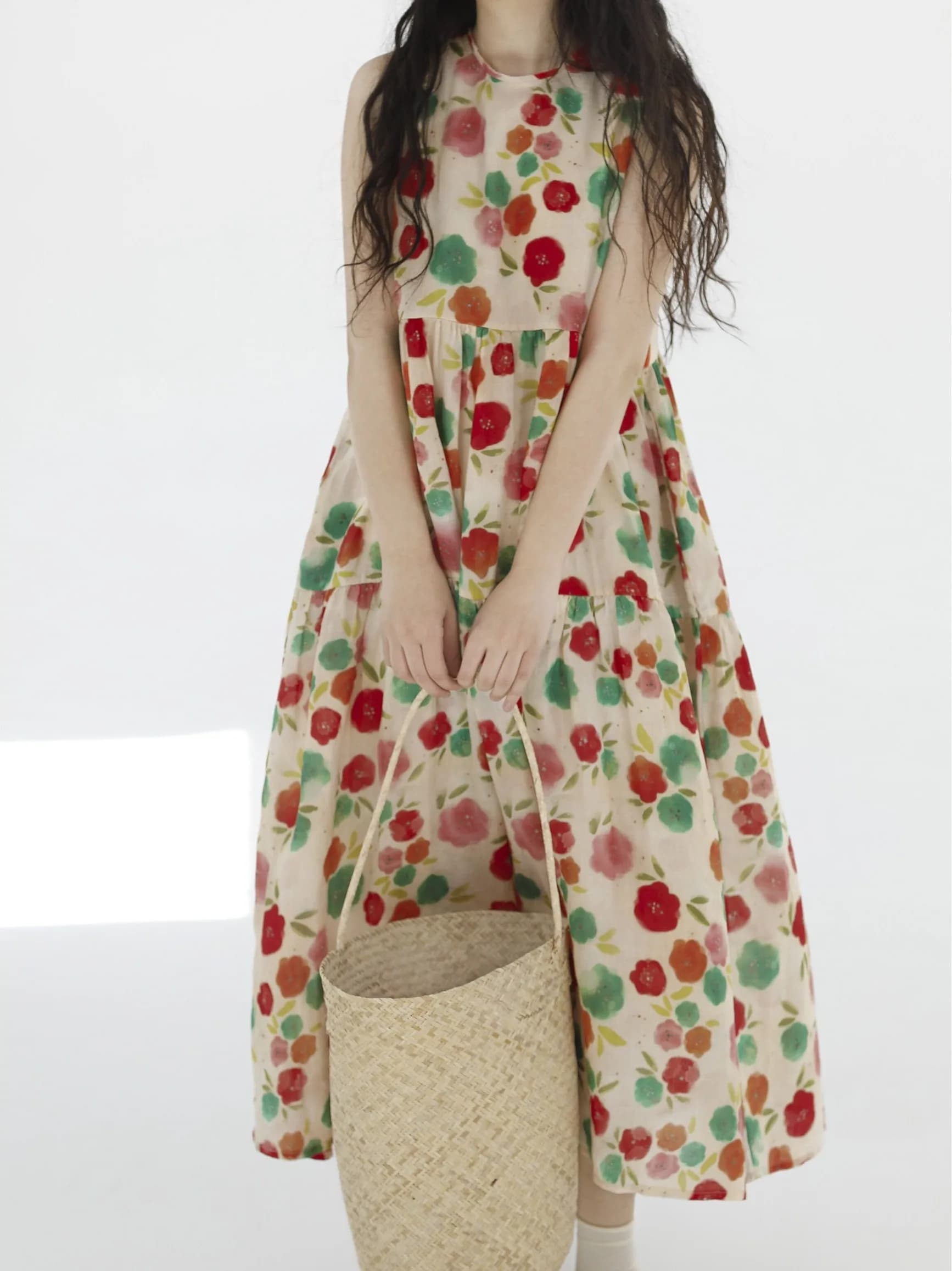 Ladies Cotton Linen Print Sleeveless Vest Dress Vintage Sweet Floral Pattern Thin Summer Autumn Citywalk A-Line Dress
