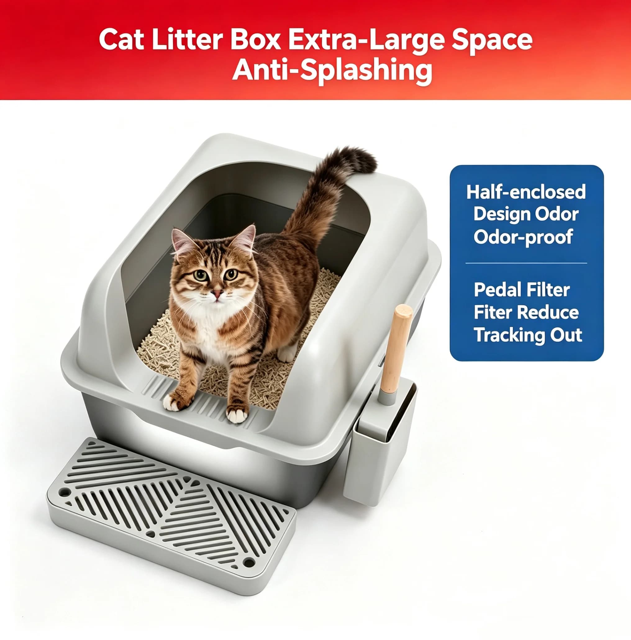 Lettiera XL60CM per Gatti Extra Large Migliorata con Base in Acciaio Inossidabile Resistente, Coperchio Rimovibile per Design Semi-Chiuso e Bordo Alto