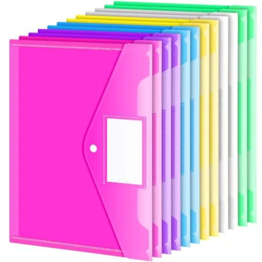 Pack Folders Plastic Envelopes with Snap Closure, Clear Plastic File Folder for Document, Letter A4 Size Poly File Envelopes wi