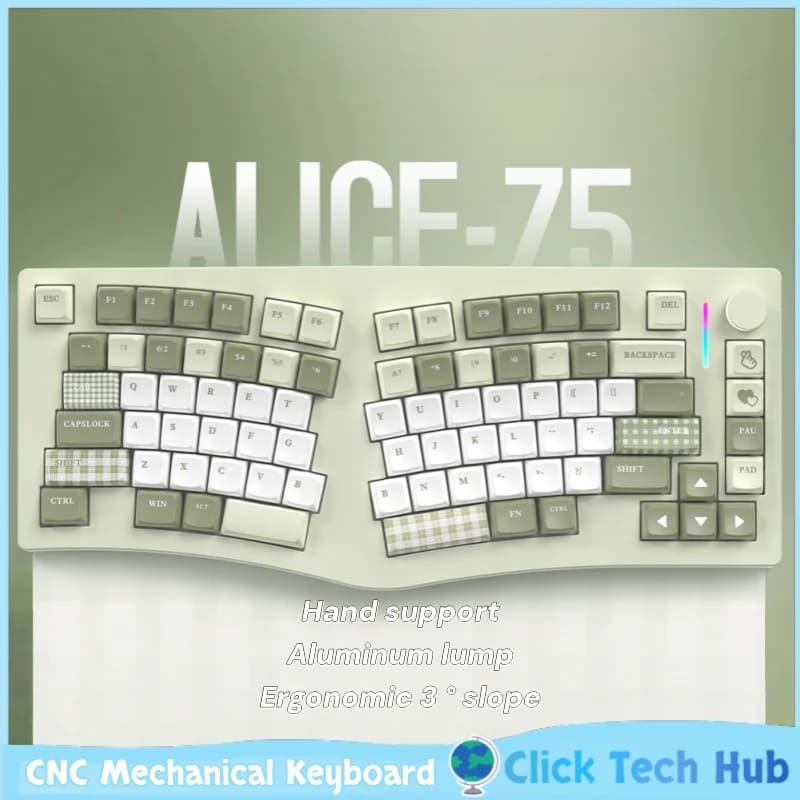 Feker Alice75 Tastiera meccanica CNC Supporto manuale Blocco in alluminio ergonomico 3 ° Tastiera da gioco da ufficio Bluetooth wireless inclinata