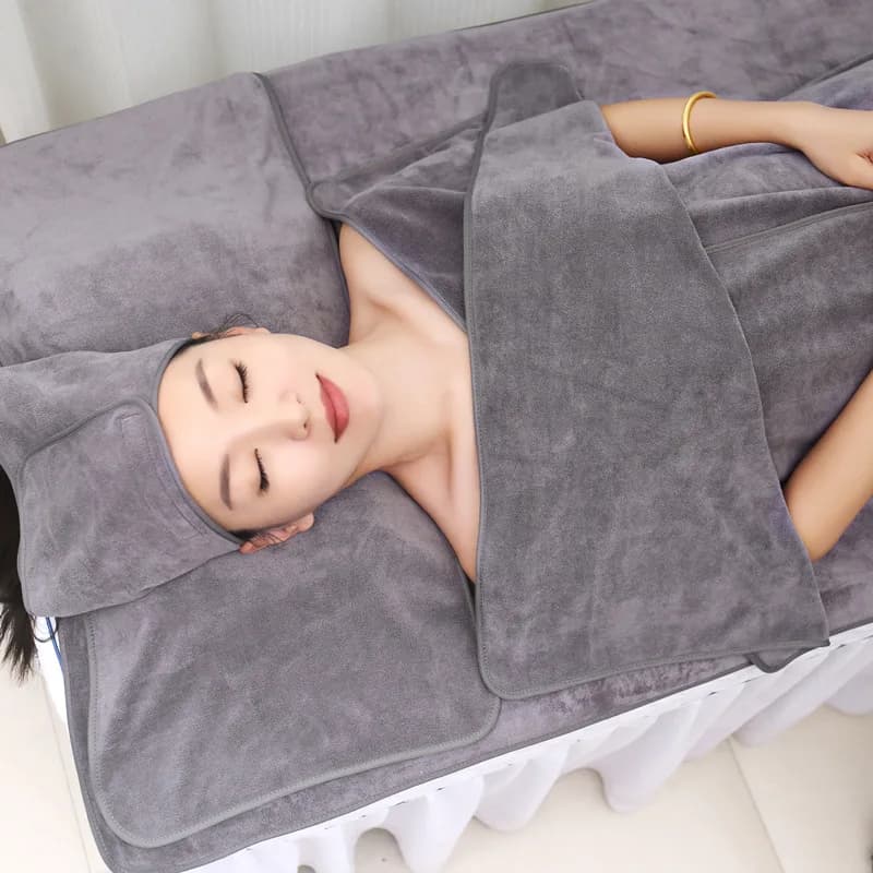 Set da 3 pezzi Asciugamano in microfibra super morbido per salone di bellezza Turbante + Asciugamano per il petto + Fodera per cuscino, Set di asciugamani per capelli da bagno per lettino per salone SPA per massaggi