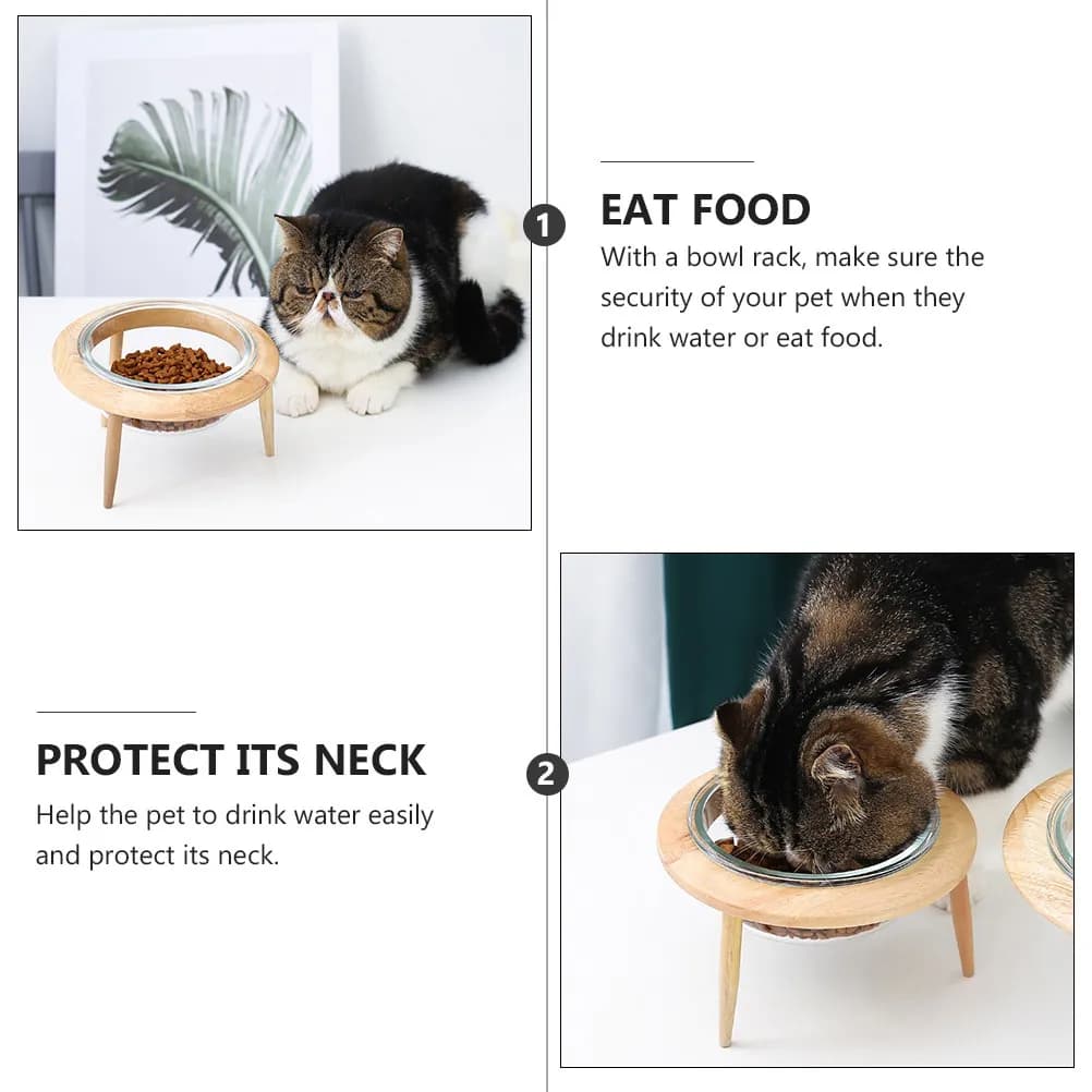1Set Glass Pet Feeding Bowl High Base Cat Neck Protection Water Food Feeder Pet Dish Bowl Khaki Environmentally Friendly