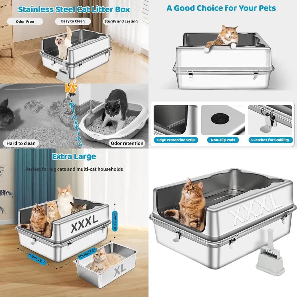 Lettiera per gatti in metallo semi-chiusa extra large con vassoio rimovibile, 27,5L x 19,7L x 12H, facile da pulire, anti-perdita