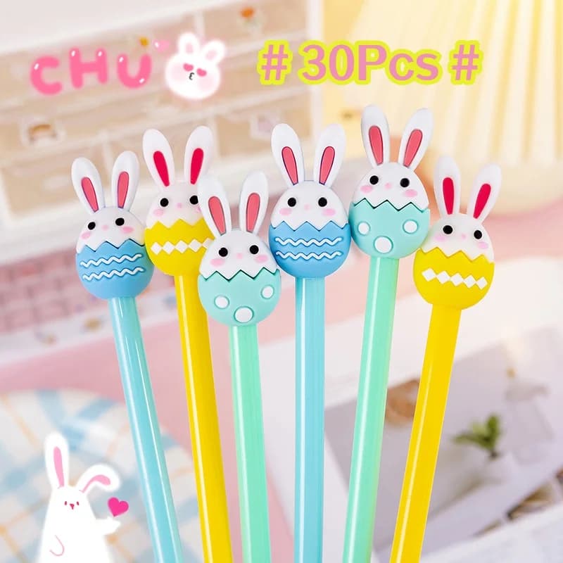 30 Pz/lotto Simpatico Cartone Animato Coniglio Penne Kawaii Del Fumetto Uovo di Pasqua Coniglietto Penna Gel 0.5mm Inchiostro Nero Studente Per Bambini Scuola Regali di Cancelleria