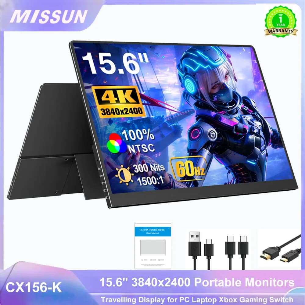 WonTim 4K Touch Screen Portable Monitor 15.7" IPS VESA Laptop Extend Screen USB C HDMI Computer PC Gaming Display With Stand