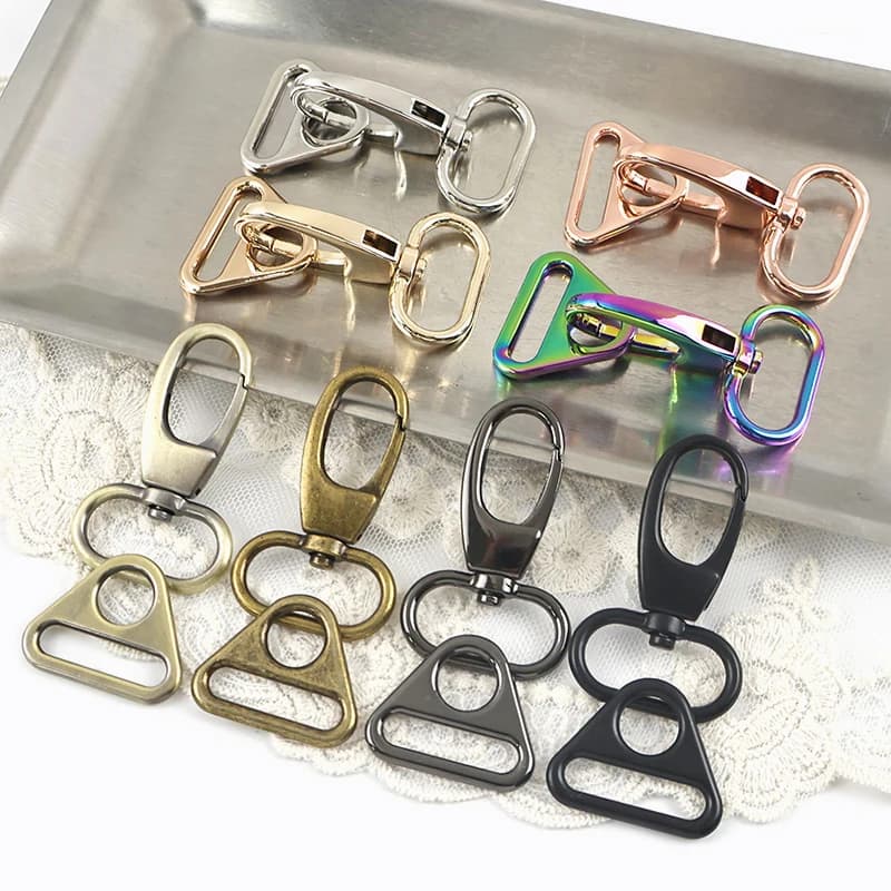 5/10 Set di Fibbie Girevoli a Moschettone da 20-38mm per Cinghie Borsa, Ganci Metallici, Fibbie a Triangolo, Anelli Portachiavi, Accessori Regolabili Fai-da-te per Cinghie