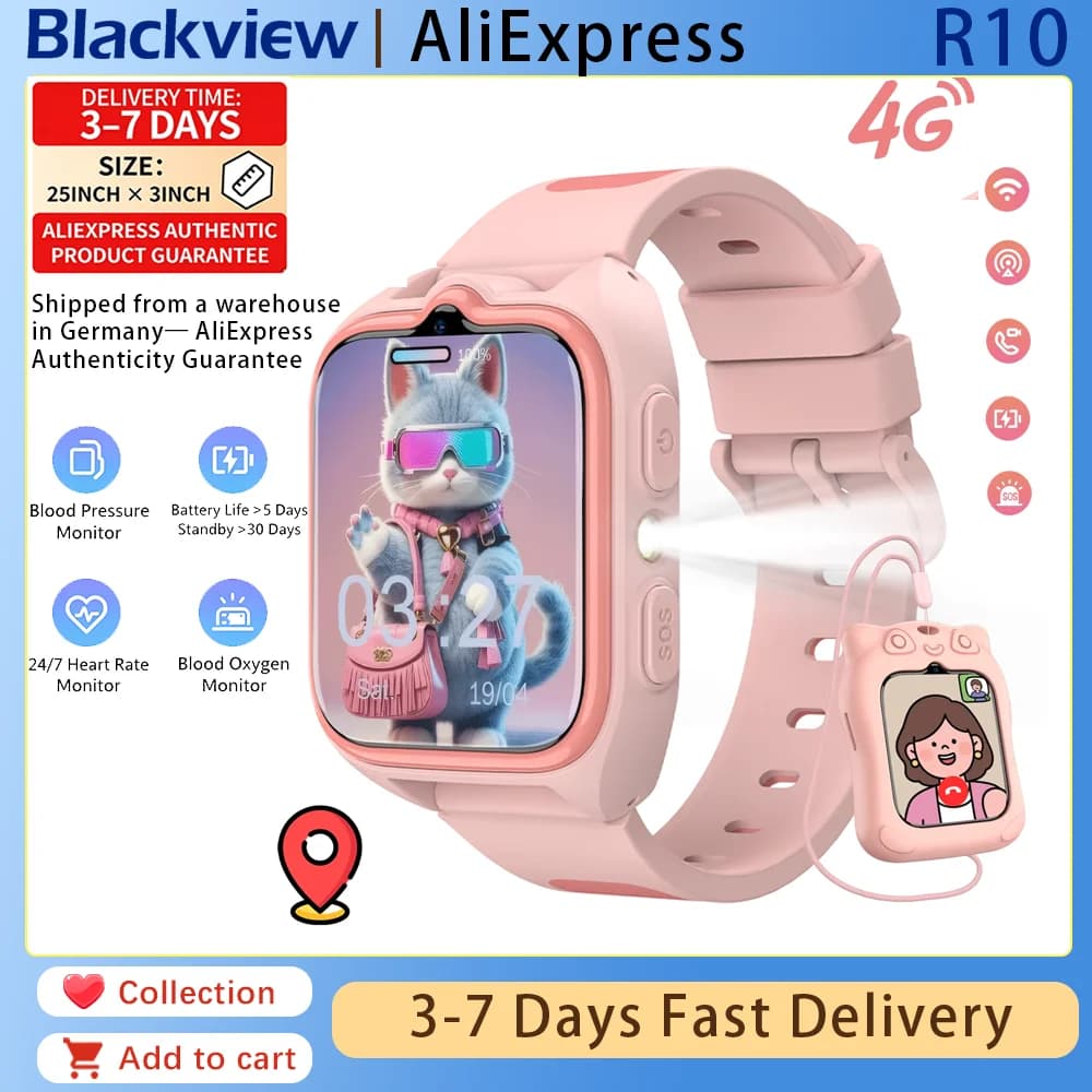 Blackview Z30 Smartwatch per Bambini Impermeabile con Monitor Video, Tracker 4G, Chiamata SOS, Localizzazione GPS, Orologio Digitale per Regalo ai Bambini