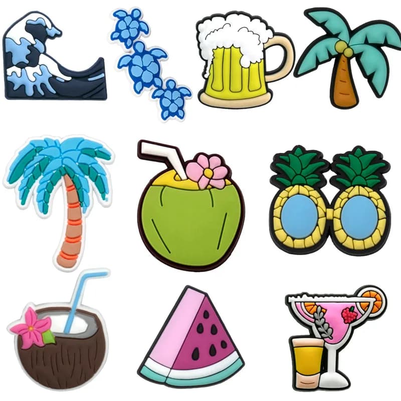 Decorazioni per Scarpe Estive 1/10, Charm a Forma di Anguria e Cocco, Accessori per Sandali e Zoccoli, Regalo per Uomini, Donne e Bambini