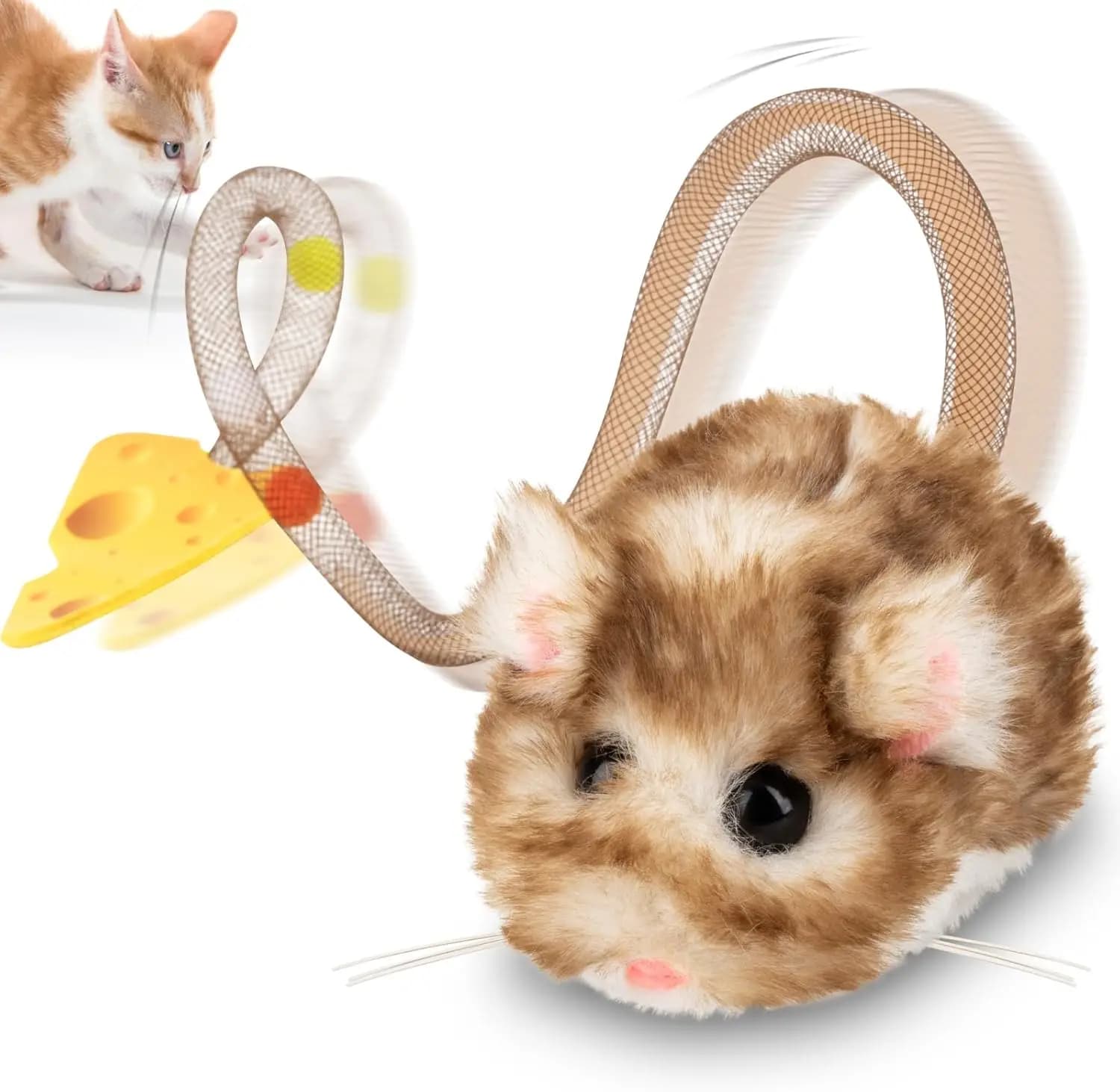Giocattolo Interattivo per Gatti MigiMouse 360 ° Giocattolo Rotante e Girevole con Coda in Rete Plastica per Gatti da Interno, Smart Motion