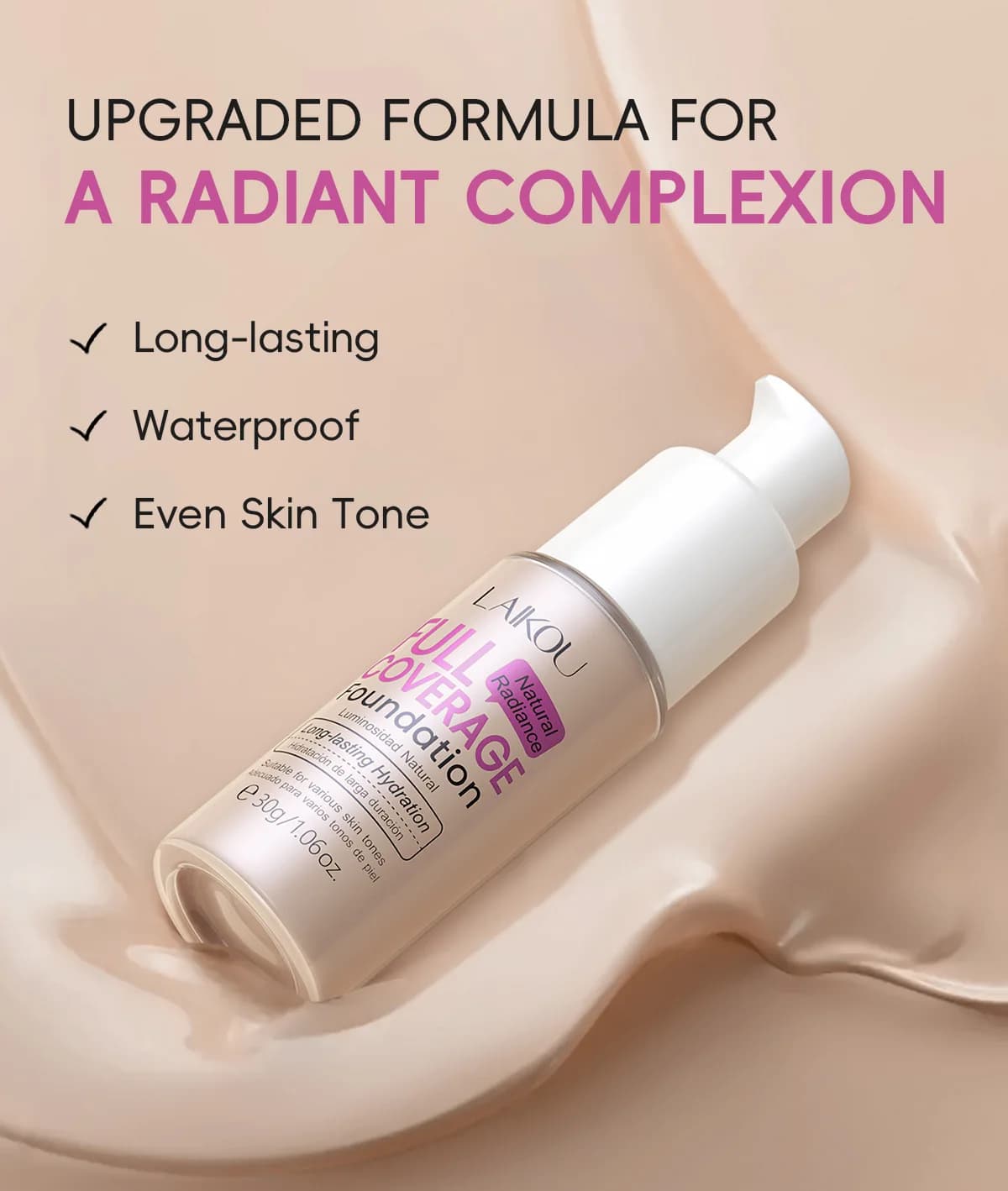 LAIKOU Foundation Liquid Natural Radiance Lightweight Long-lasting Hydration Waterproof Oil-Control 30g