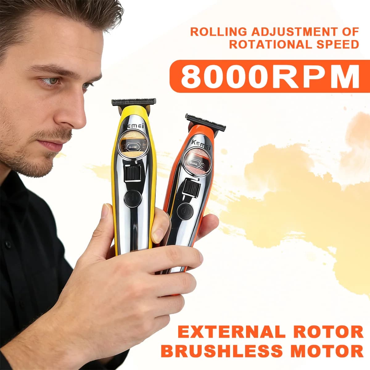 Kemei KM-1861 Professional Trimmer for Men T-Blade External Rotor Brushless Motor 8000RPM Full Metal LED Display Barber Machine
