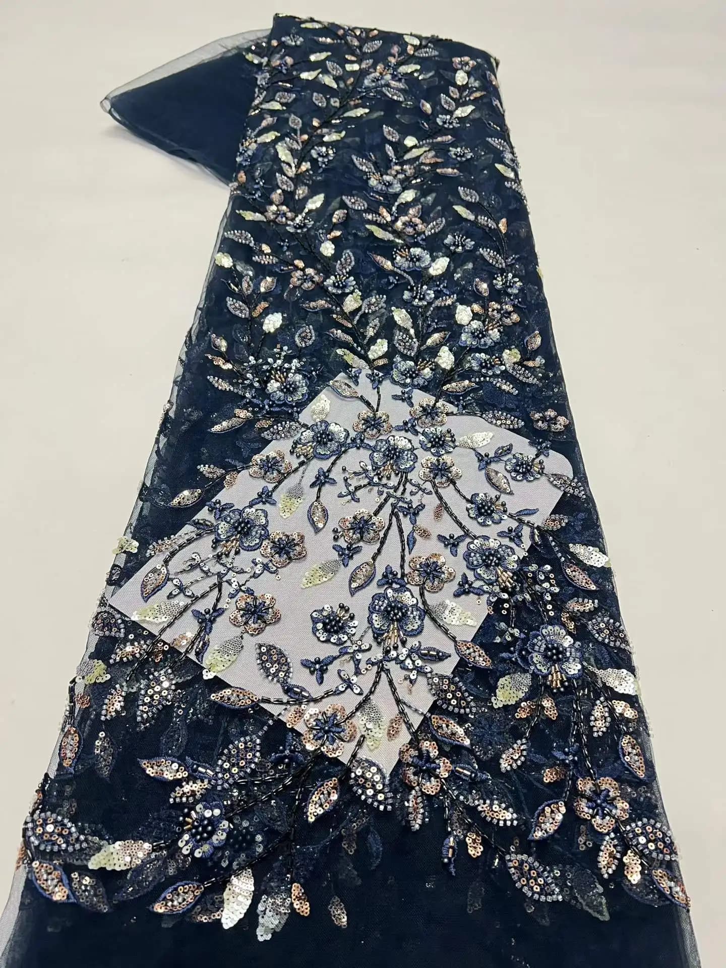 Tessuto in pizzo tulle Guipure francese nigeriano con paillettes e ricami per abiti da sera e da sposa di lusso 2026, 5 iarde